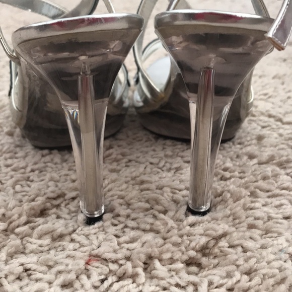 Silver mirrored wrap around,  open toe and heel sandal heels - Picture 4 of 8